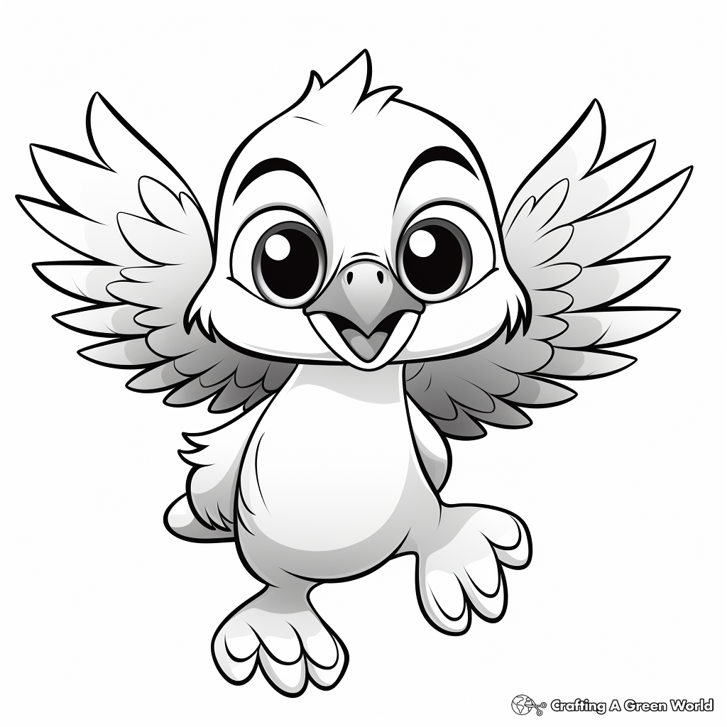 Cute Eagle Chick Mid-flight Coloring Pages for Children 2