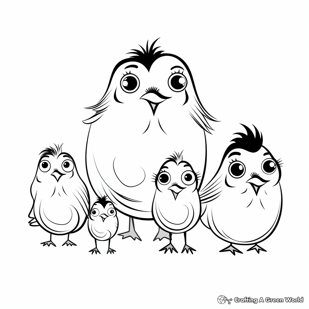 Cute Family of Birds Coloring Pages for Kids 1