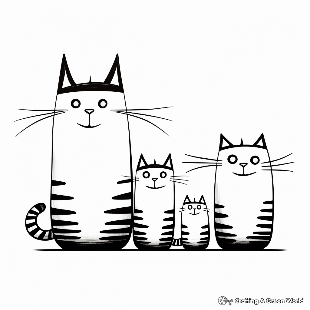 Cute Family of Striped Cats Coloring Pages 3