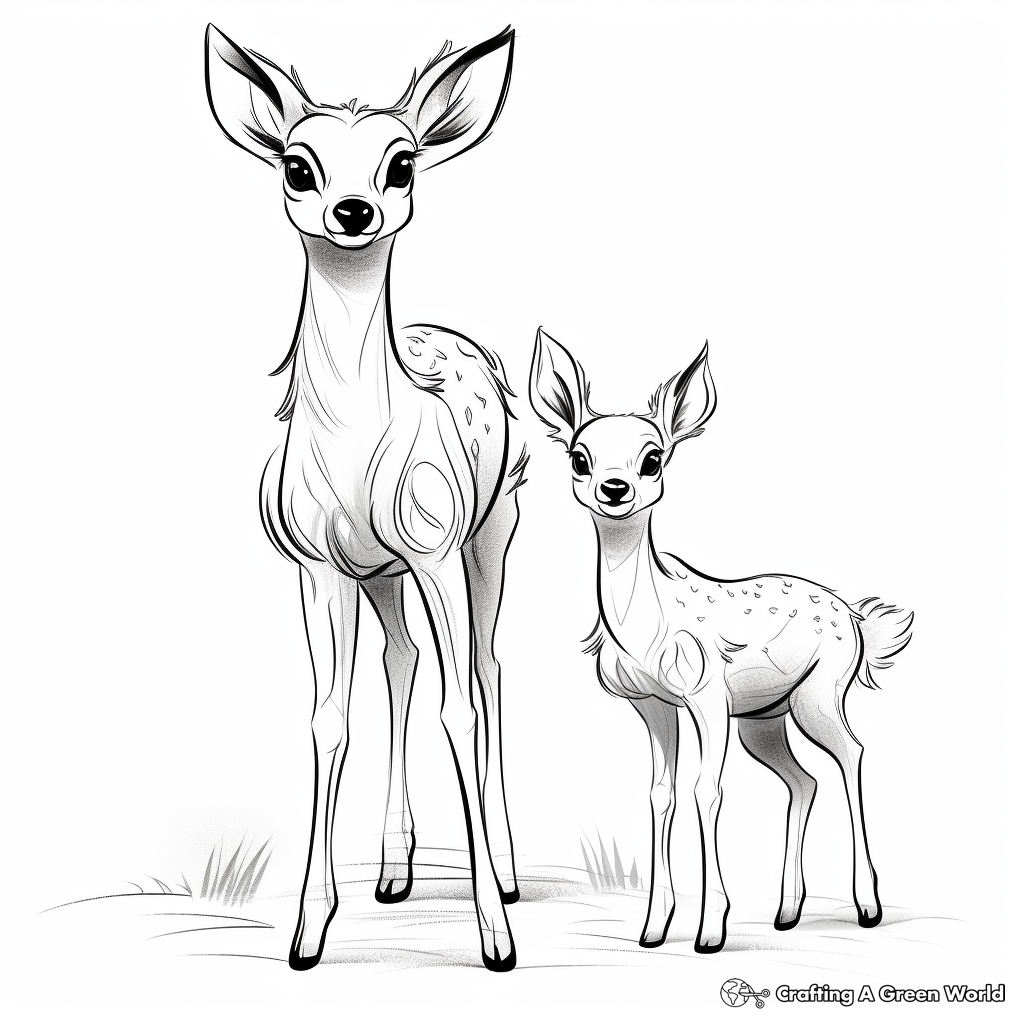 Cute Fawn and Mother Coloring Pages 1