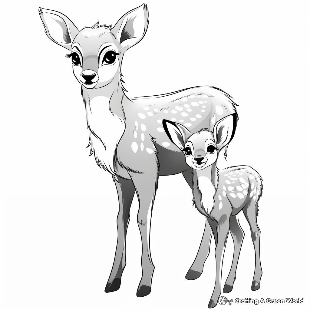 Cute Fawn and Mother Coloring Pages 2