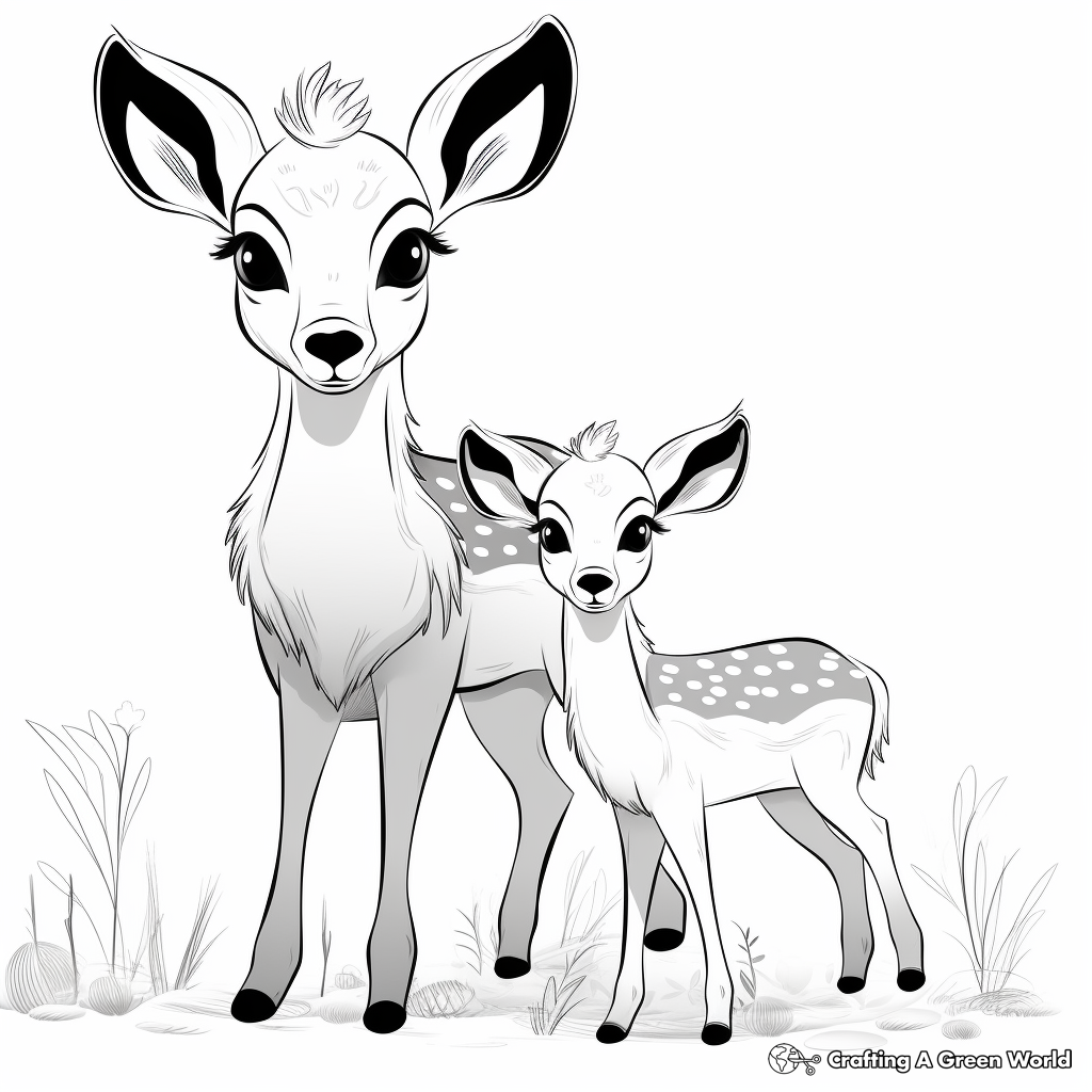 Cute Fawn and Mother Coloring Pages 3