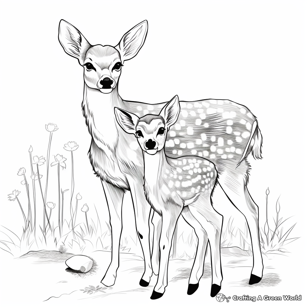 Cute Fawn and Mother Coloring Pages 4