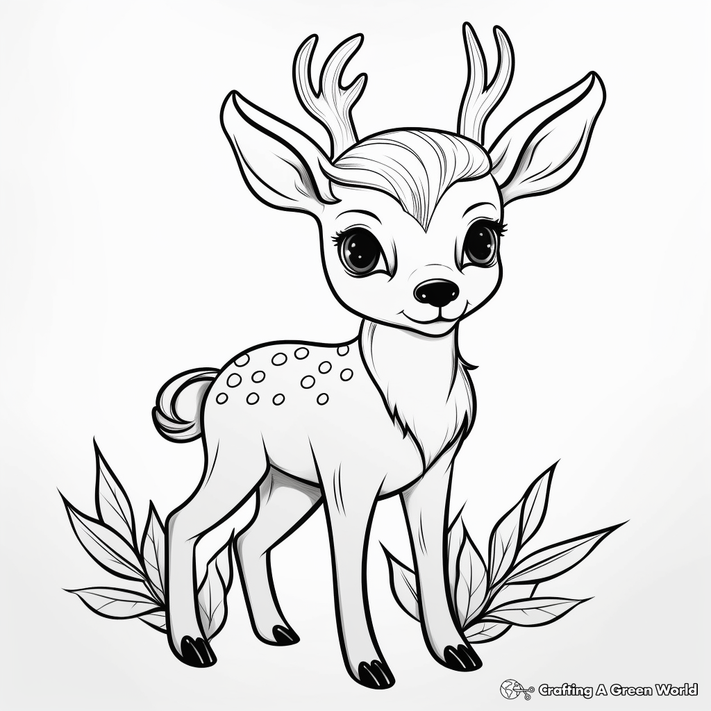 Cute Fawn with Antlers Coloring Pages 2