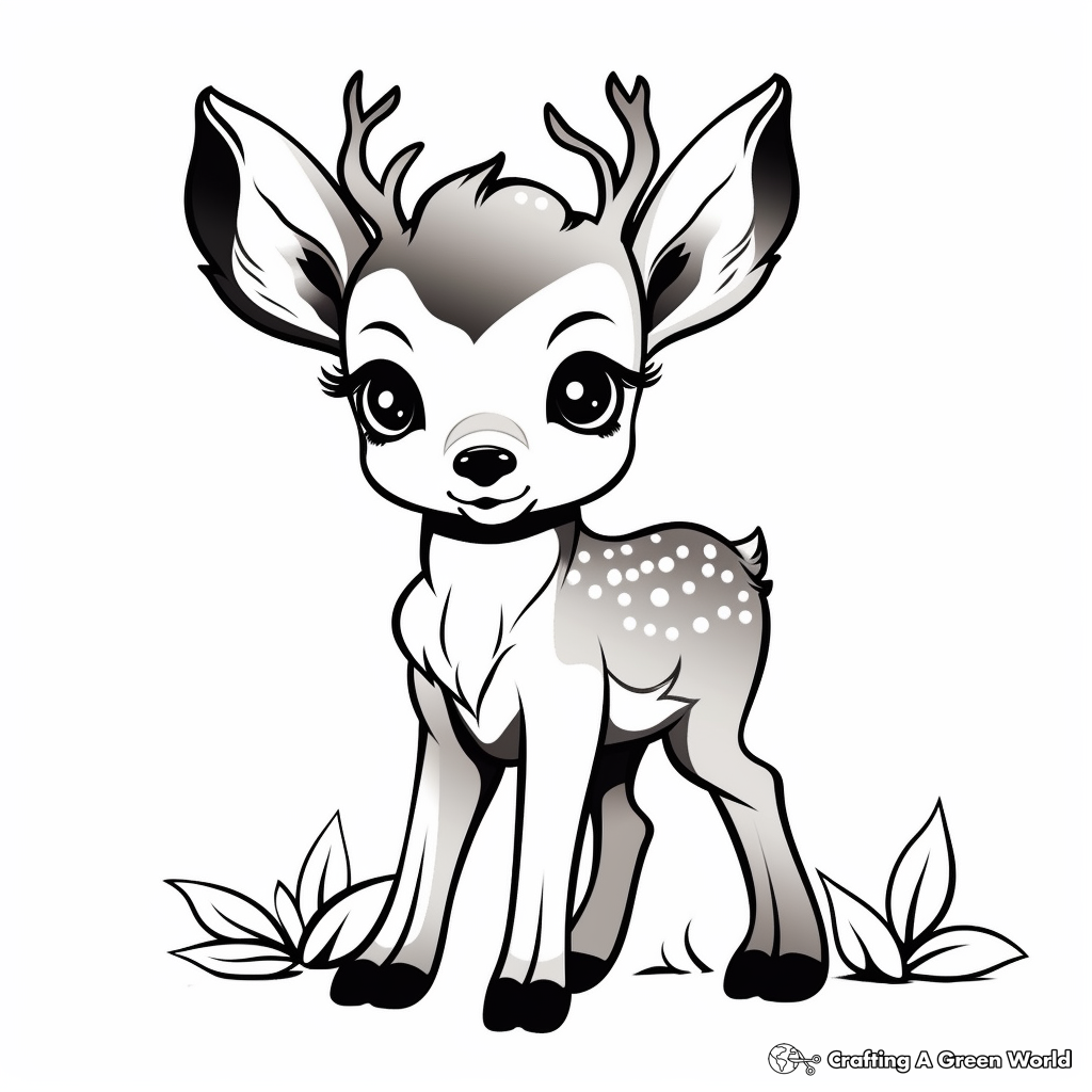 Cute Fawn with Antlers Coloring Pages 4