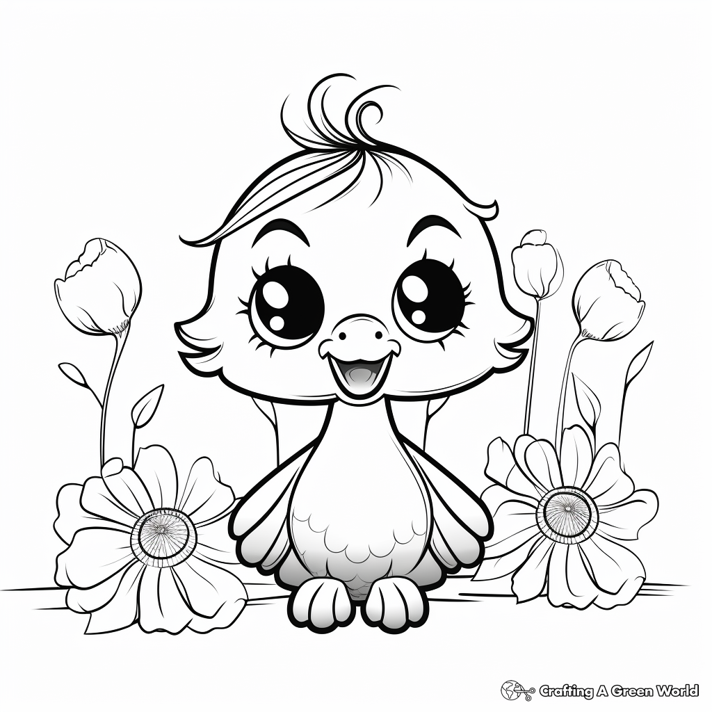 Cute Flamingo Coloring Pages with Flower Backgrounds 1