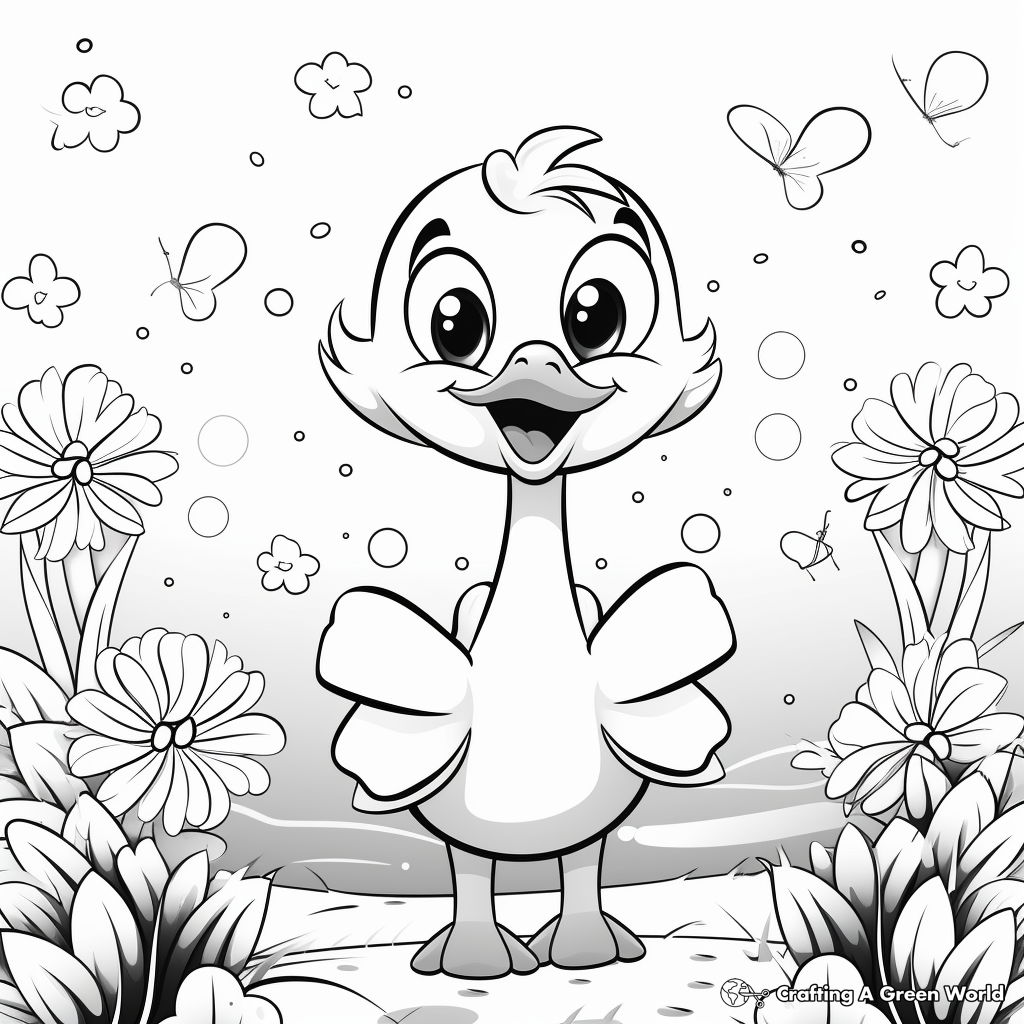 Cute Flamingo Coloring Pages with Flower Backgrounds 3