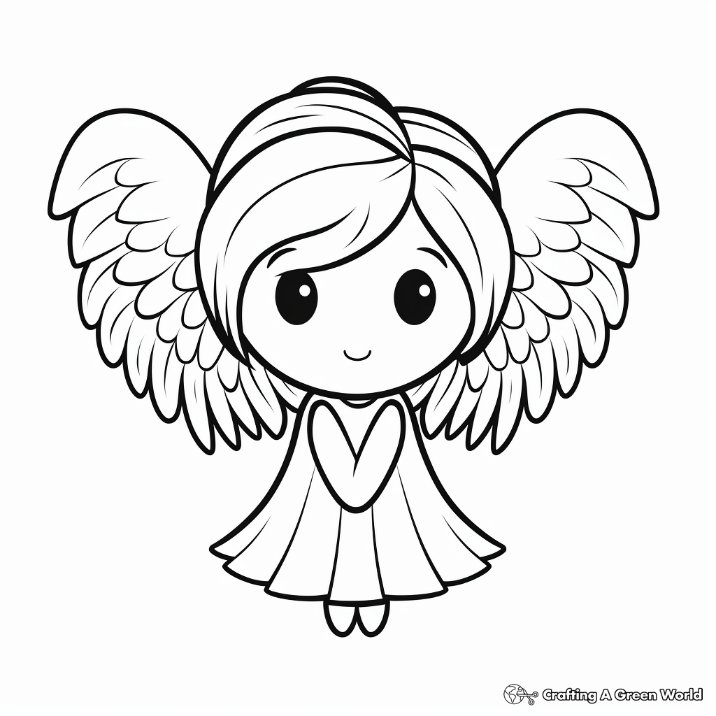 Cute Heart with Angel Wings Coloring Pages for Kids 1