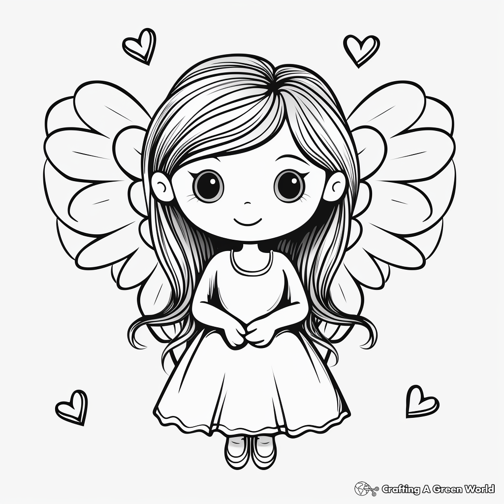Cute Heart with Angel Wings Coloring Pages for Kids 2