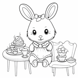 Cute Kawaii Bunny Bunny Tea Party Coloring Pages 2