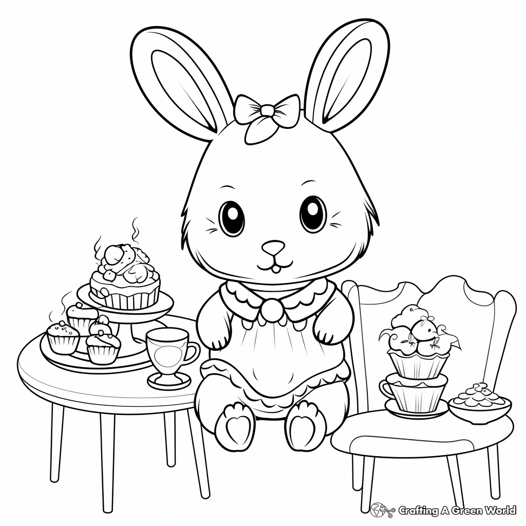 Cute Kawaii Bunny Bunny Tea Party Coloring Pages 2
