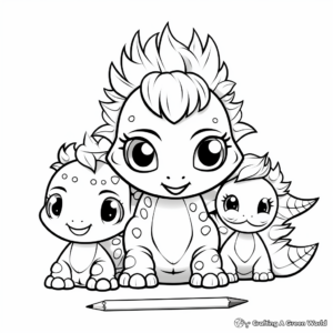 Cute Kawaii Dinosaur Family Coloring Pages 1