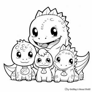 Cute Kawaii Dinosaur Family Coloring Pages 2