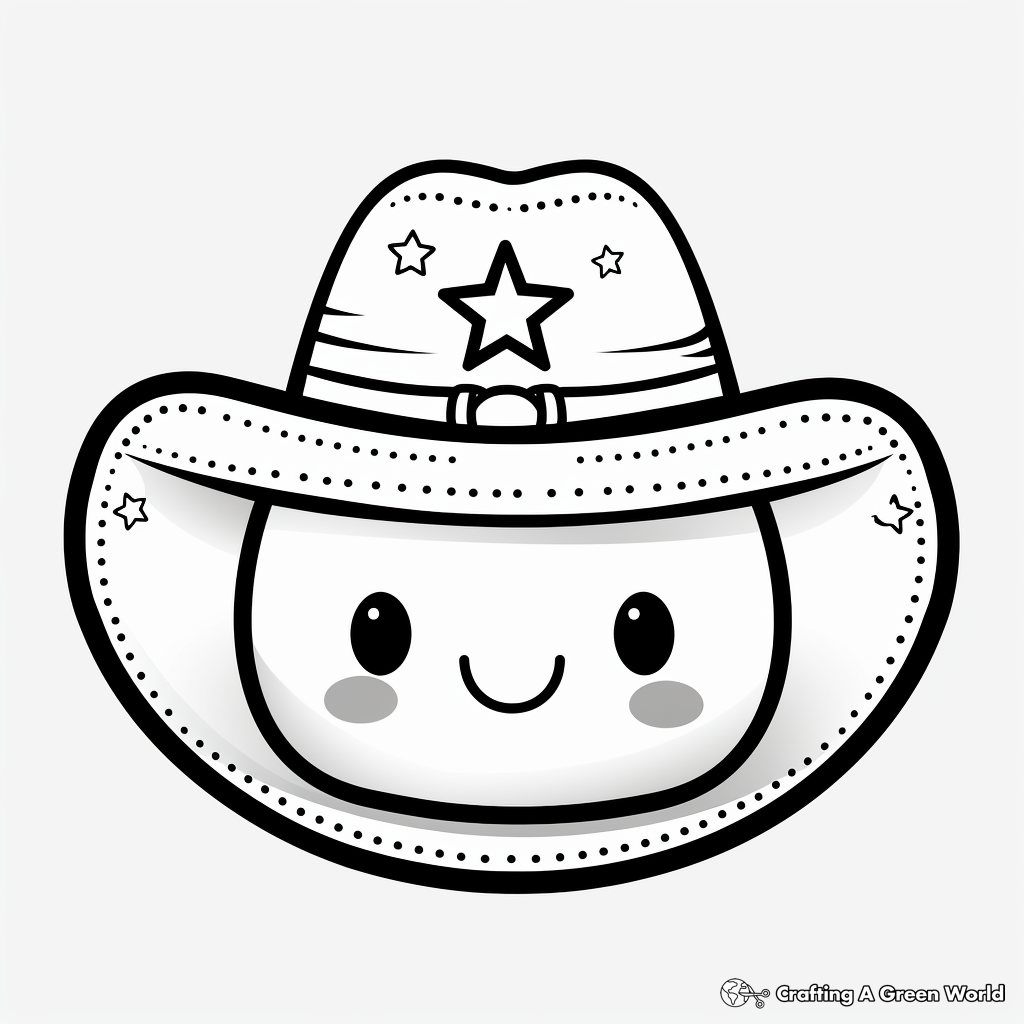Cute Kawaii-Style Cowboy Hat Coloring Pages 3