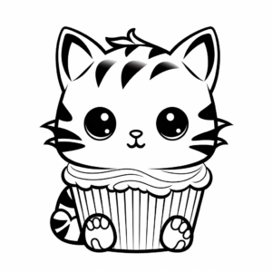 Cute Kitten in a Cupcake Coloring Pages 1
