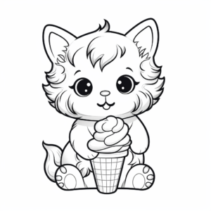 Cute Kitten With Ice Cream Cone Coloring Pages 1