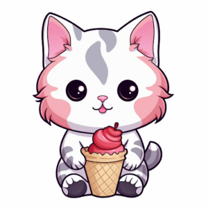 Cute Kitten With Ice Cream Cone Coloring Pages 2