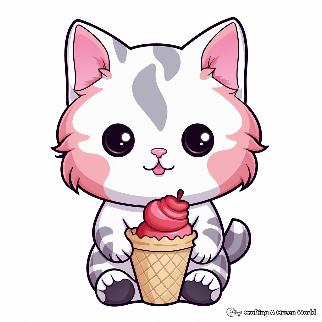 Cute Kitten With Ice Cream Cone Coloring Pages 2