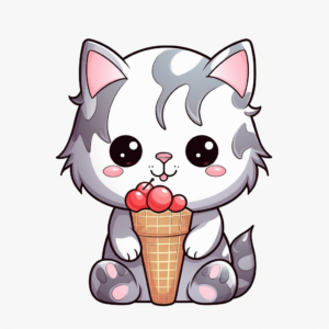 Cute Kitten With Ice Cream Cone Coloring Pages 3