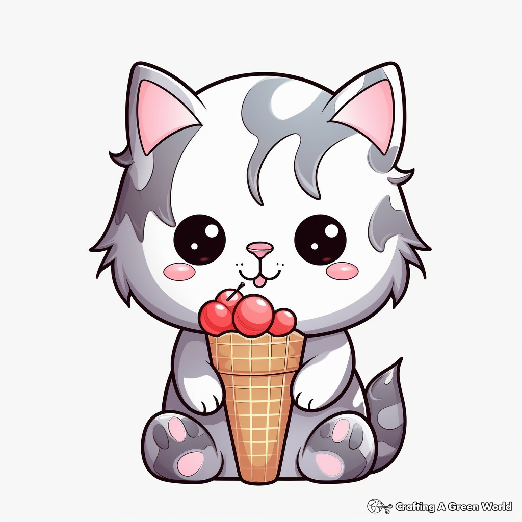 Cute Kitten With Ice Cream Cone Coloring Pages 3