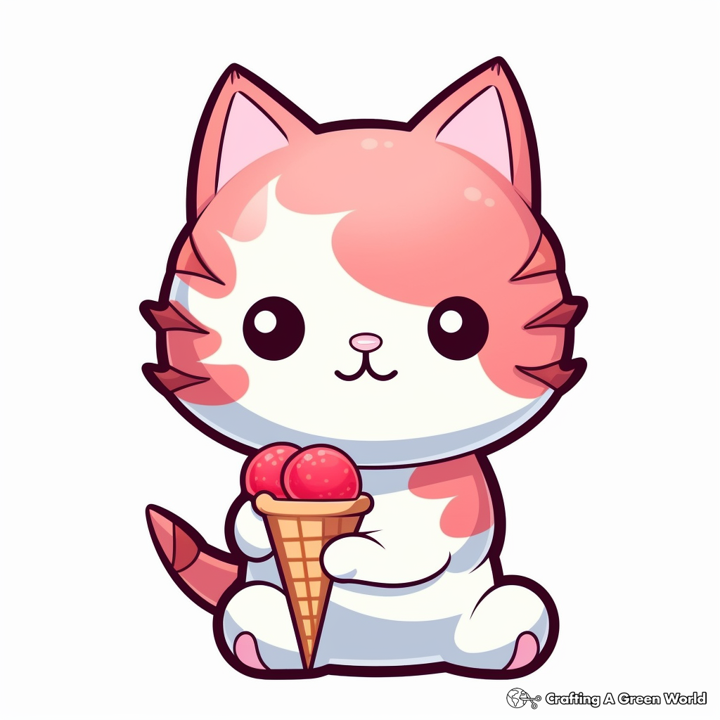 Cute Kitten With Ice Cream Cone Coloring Pages 4