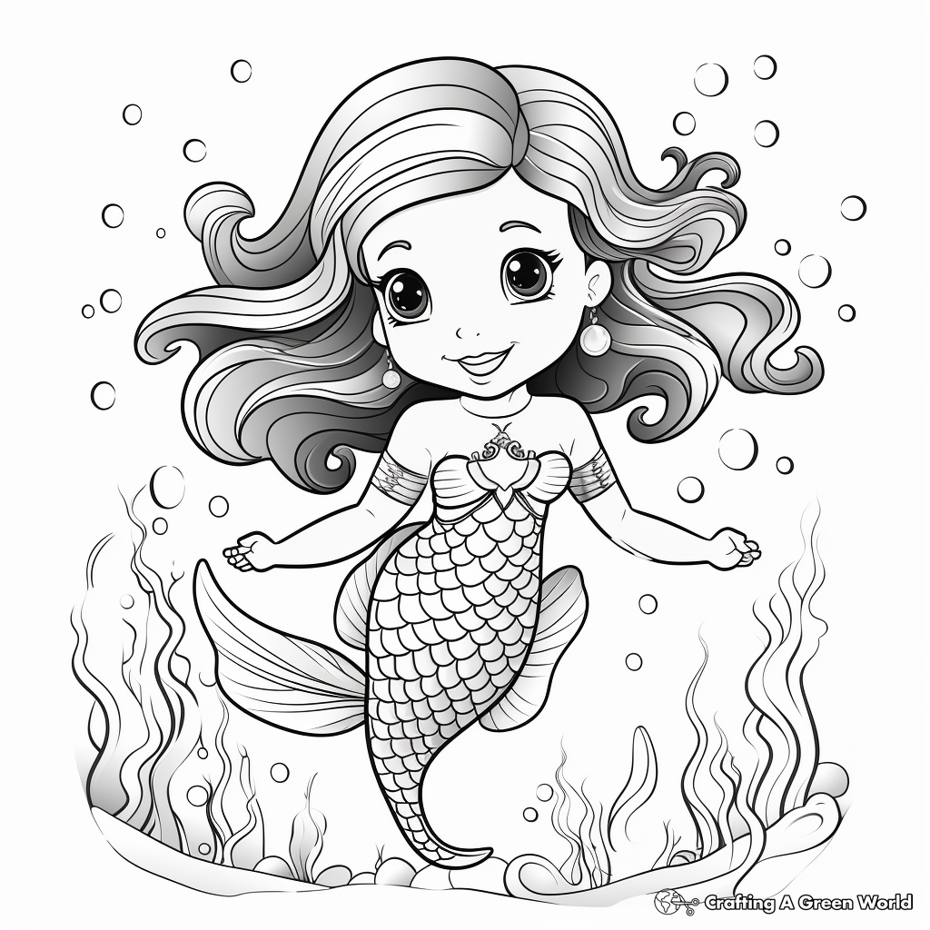 Cute Mermaid Coloring Pages 1