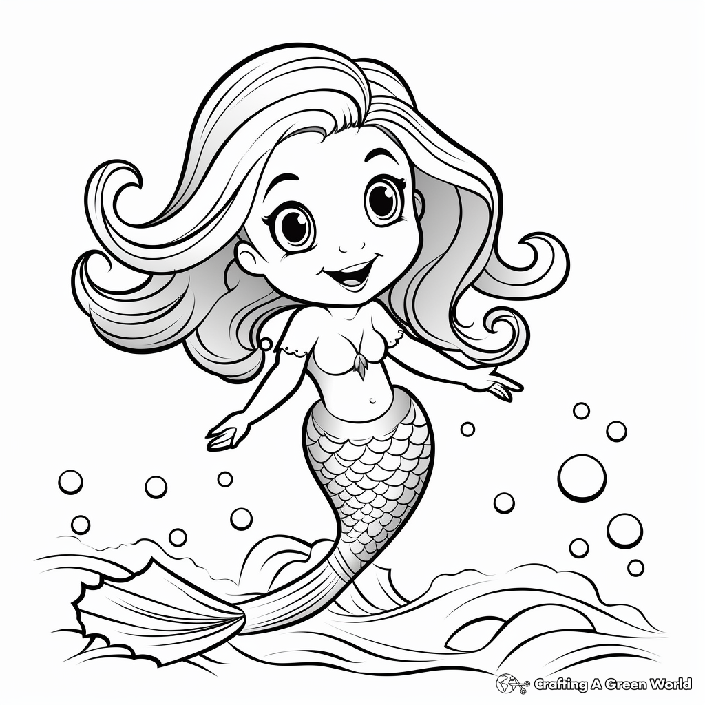 Cute Mermaid Coloring Pages 2