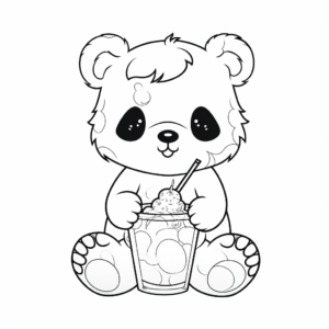 Cute Panda Bear Enjoying Boba Coloring Pages 1