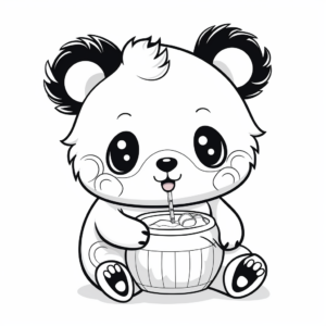 Cute Panda Bear Enjoying Boba Coloring Pages 2