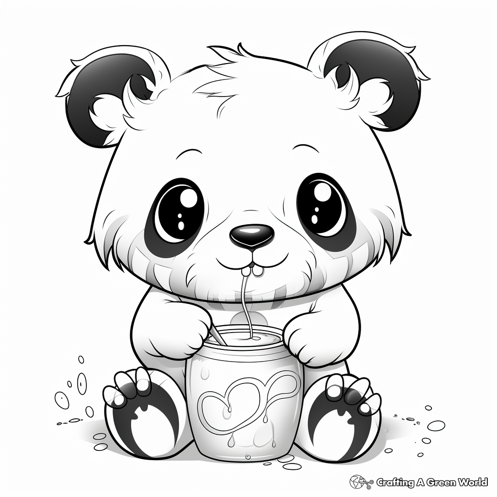 Cute Panda Bear Enjoying Boba Coloring Pages 3