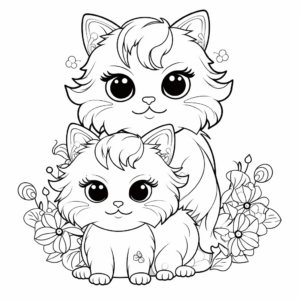 Cute Persian Cats and Daisy Flower Coloring Pages 3