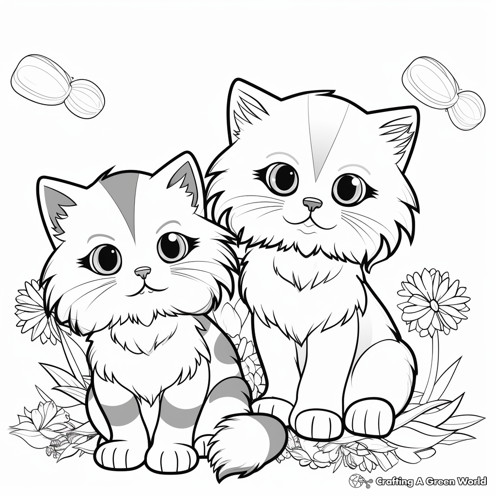 Cute Persian Cats and Daisy Flower Coloring Pages 4