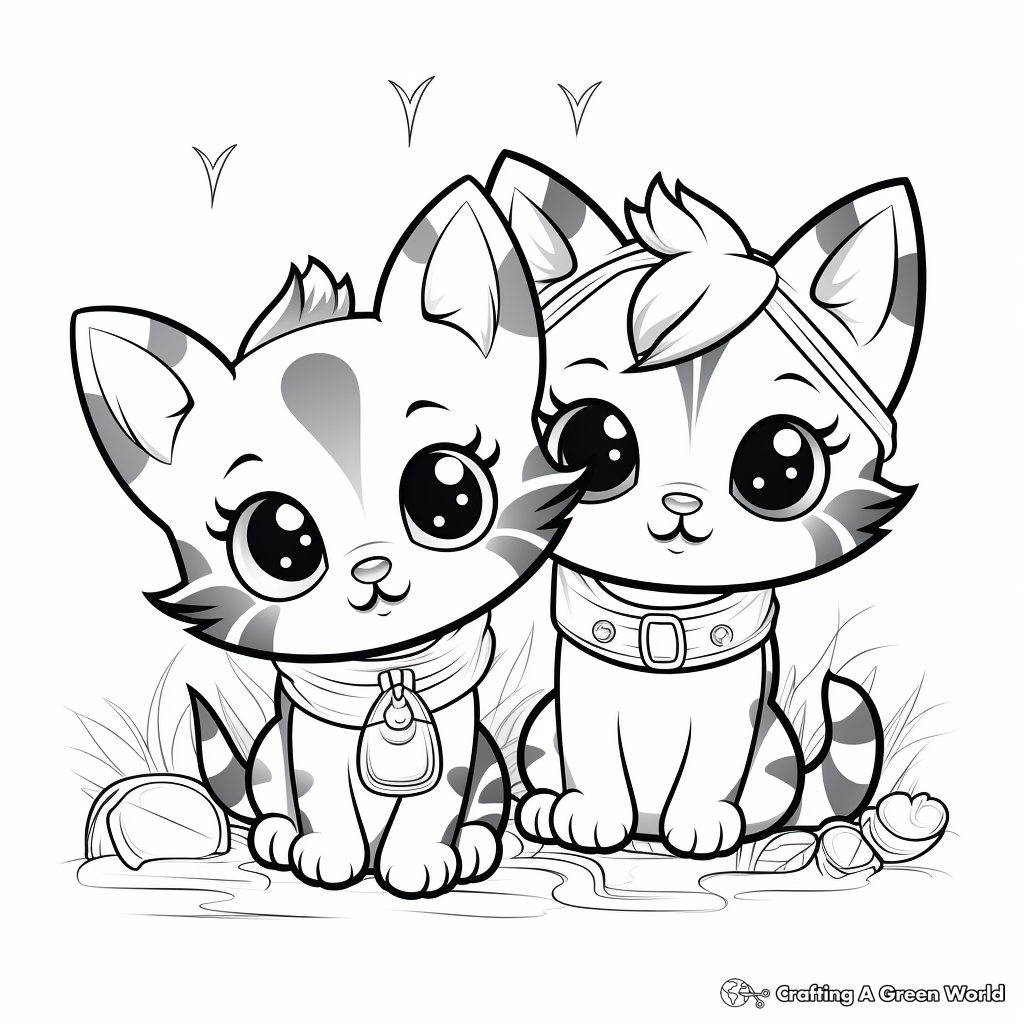 Cute Rainbow and Kittens Coloring Pages 1