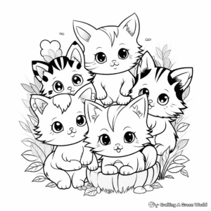Cute Rainbow and Kittens Coloring Pages 3