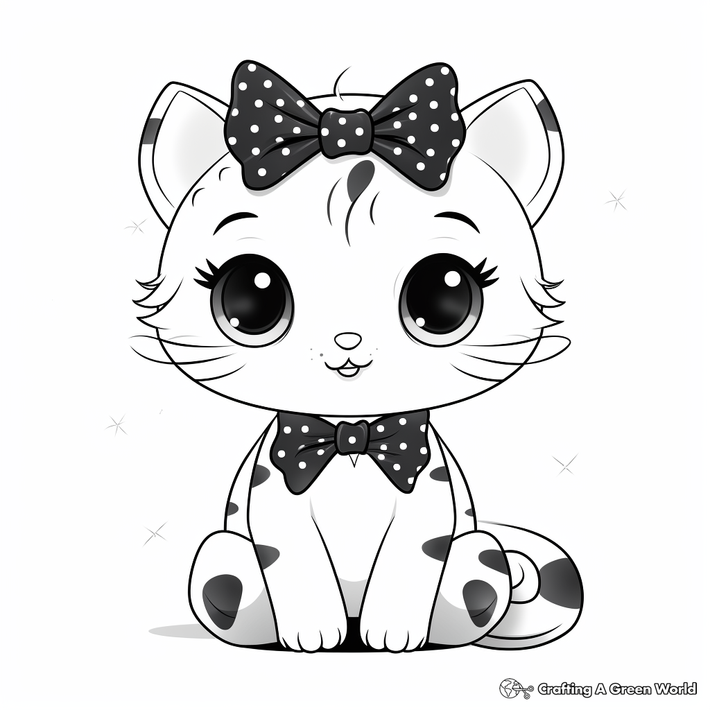 Cute Scottish Fold Cat with Polka-dot Bow Coloring Pages 1