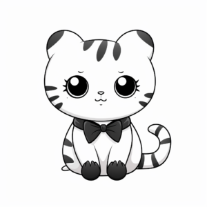 Cute Scottish Fold Cat with Polka-dot Bow Coloring Pages 2