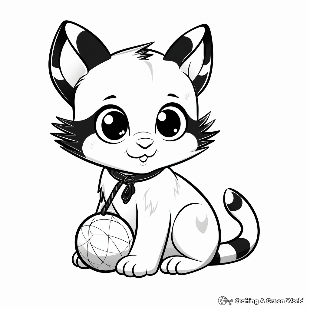 Cute Siamese Kitten Playing Coloring Pages 2