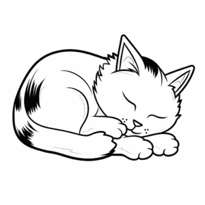 Cute Sleeping Calico Coloring Pages for Kids 2