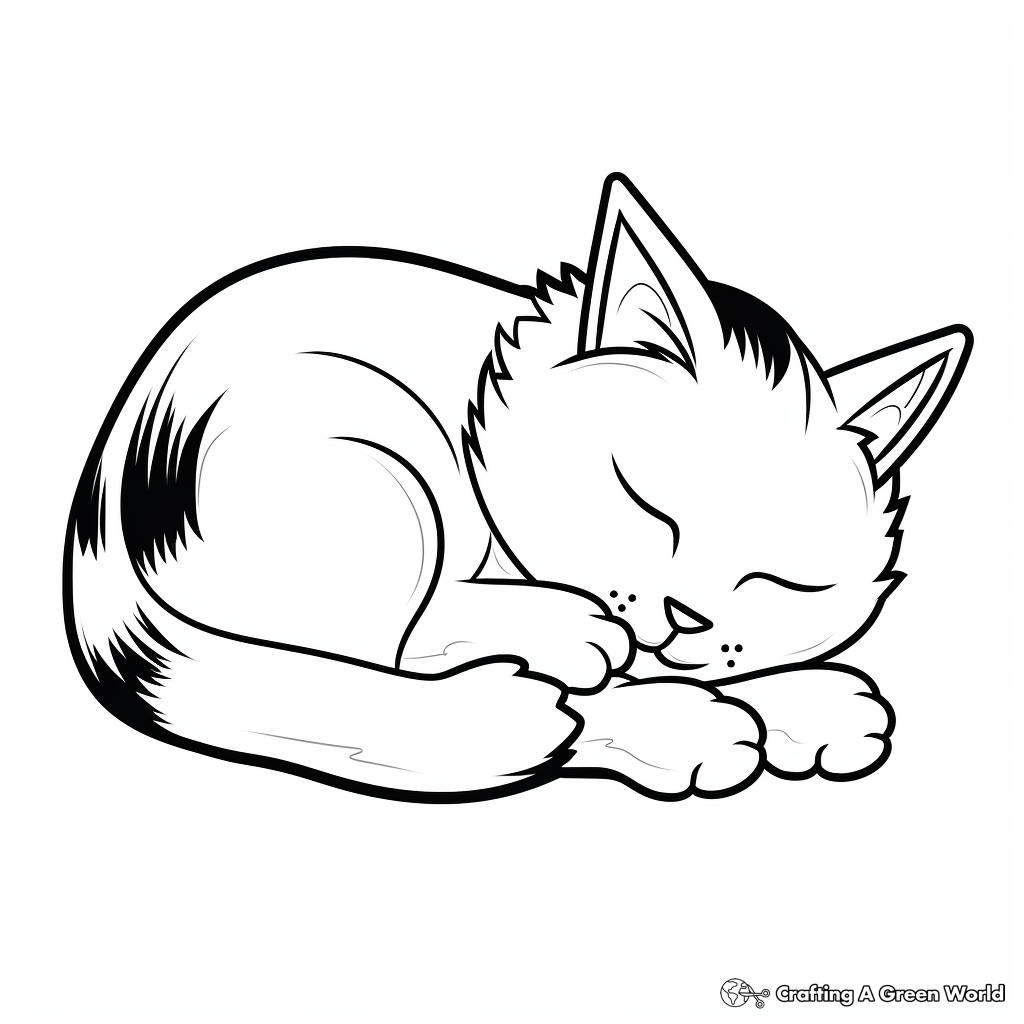 Cute Sleeping Calico Coloring Pages for Kids 2