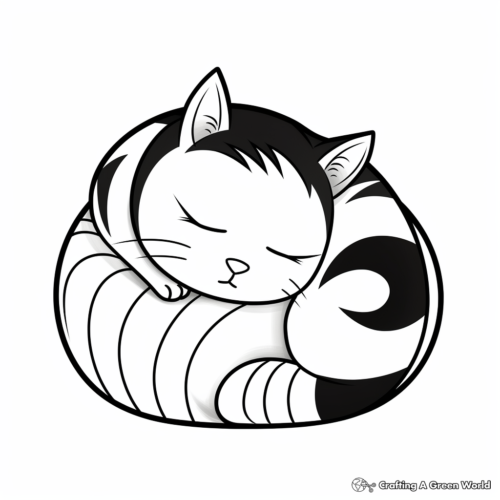 Cute Sleeping Calico Coloring Pages for Kids 4