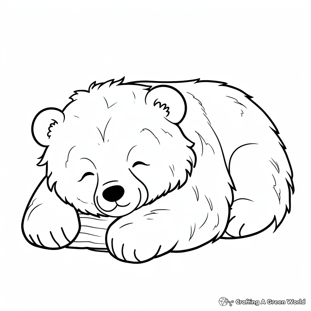 Cute Sleeping Grizzly Bear Coloring Pages 2