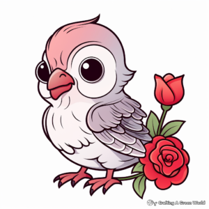 Cute Sparrow and Rose Coloring Pages 1