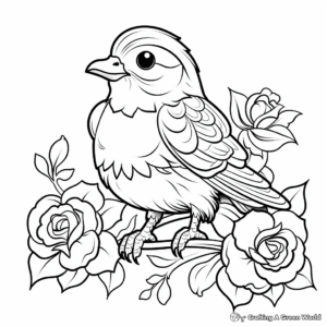 Cute Sparrow and Rose Coloring Pages 2
