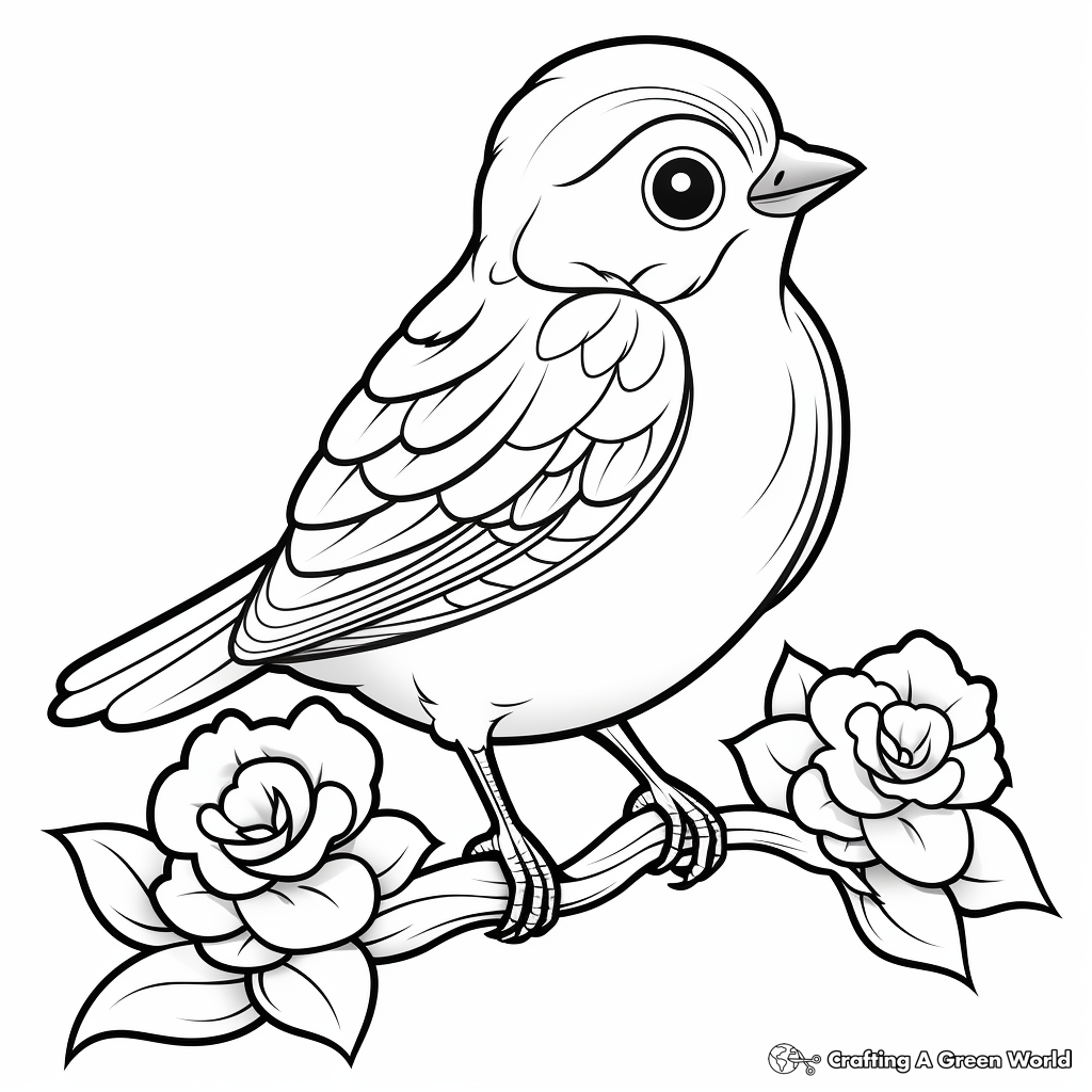 Cute Sparrow and Rose Coloring Pages 3