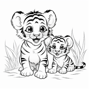Cute Tiger Cub Playing with Mother Coloring Pages 1