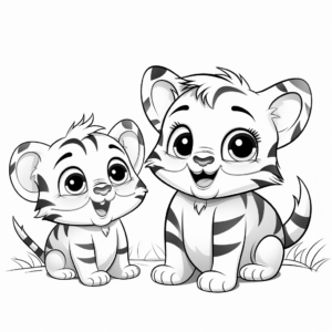 Cute Tiger Cub Playing with Mother Coloring Pages 2