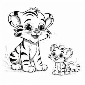 Cute Tiger Cub Playing with Mother Coloring Pages 4