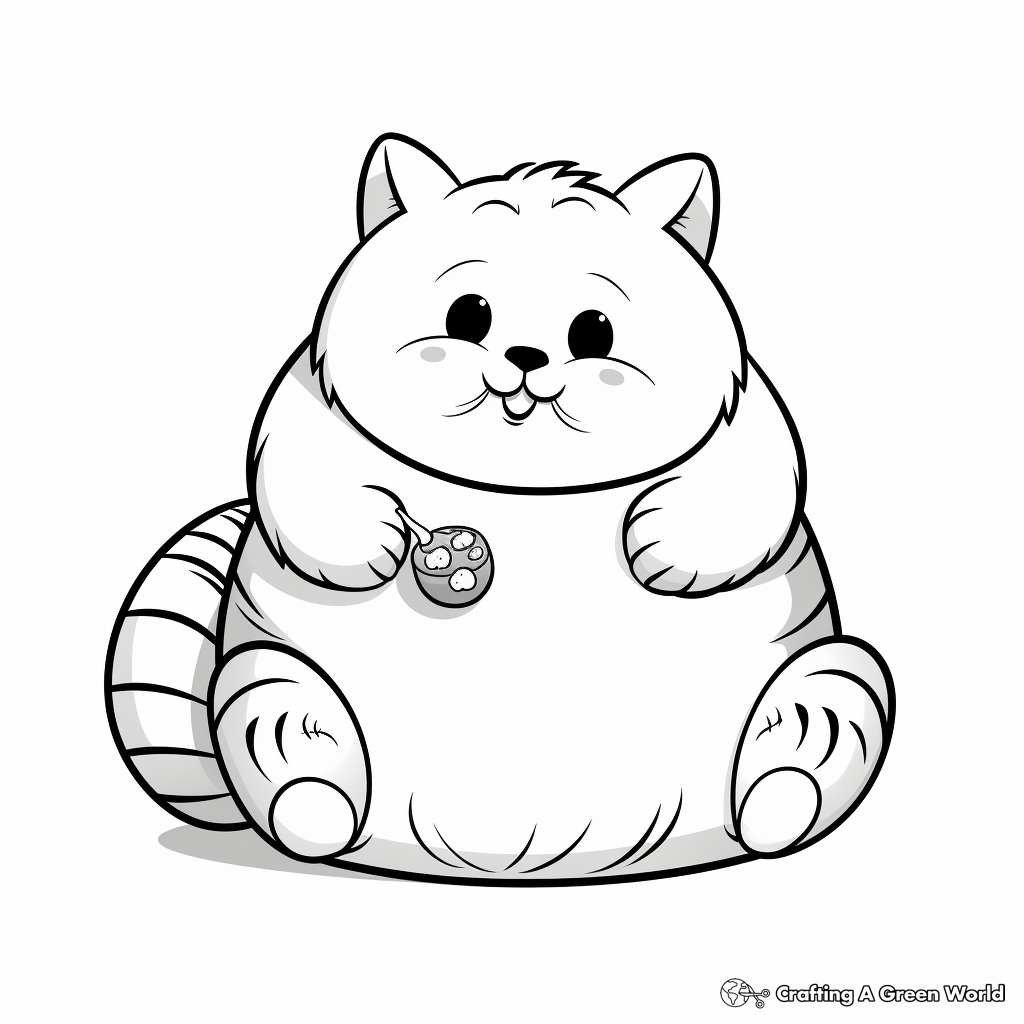Cute Tubby Cat Eating Coloring Pages 1