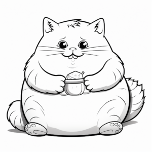 Cute Tubby Cat Eating Coloring Pages 2