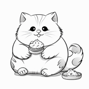 Cute Tubby Cat Eating Coloring Pages 3